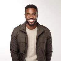 retrato de un sonriente joven africano americano hombre en casual ropa foto