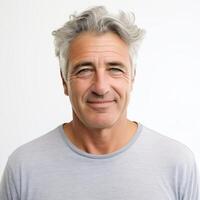 Portrait of a smiling mature man with grey hair for lifestyle and healthcare industry photo