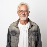 retrato de un sonriente mayor hombre posiblemente para estilo de vida o Moda industria foto