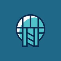 Logo design featuring blue and white colors with a circular window element, An artistic representation of a volleyball net, minimalist simple modern logo design vector