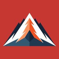 Mountain peak silhouette against red background with white triangle shape at base, A simplistic icon of a mountain peak conveying strength and determination vector