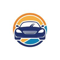 Blue car encircled by orange ring in simplistic logo design, A simplistic logo design with a subtle nod to the car rental industry vector