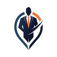 A man is wearing a suit and a bright orange tie, A sleek and professional representation of the consulting industry in a minimalistic form vector