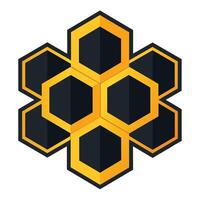 A cluster of sleek black and yellow hexagonals creating a modern and geometric pattern, A sleek and modern interpretation of honeycomb patterns, minimalist simple modern logo design vector