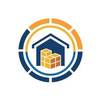 A house interior containing a stack of boxes, illustrating storage or relocation, A simple icon that communicates the concept of warehousing and inventory management vector