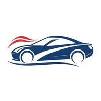 A blue car adorned with vibrant red and white stripes on a sunny day, A simple and elegant logo utilizing negative space to create a car shape vector