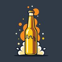 A beer bottle releasing smoke, creating a visual effect, A simple design of a beer bottle with foam coming out, minimalist simple modern logo design vector