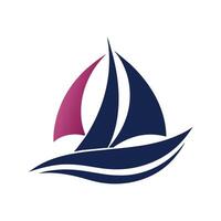 A sailboat with a pink sail gliding on water, A simple, elegant logo featuring a stylized sailboat silhouette vector