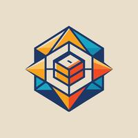 Colorful logo with a cube intricately designed inside, showcasing a modern and eye-catching aesthetic, A modern interpretation of an e-commerce logo using geometric shapes vector