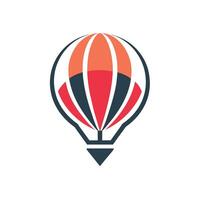 A hot air balloon flying with a lengthy tail in a clear blue sky, A clean, contemporary logo featuring a minimalist hot air balloon icon vector