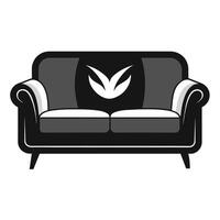 A black and white contemporary couch with a single leaf resting on its cushions, A sleek and contemporary sofa design with a plush, monochromatic upholstery vector