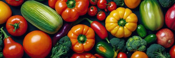 A pattern of ripe vegetables is a vegetable background for vegetarians, healthy eating, and eco-friendly gardening. photo