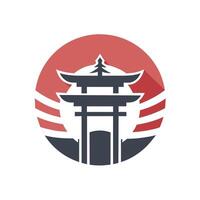 A red circle featuring a pagoda in the center, inspired by Japanese design principles, A minimalist logo inspired by Japanese design principles, emphasizing simplicity and balance vector