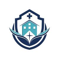A house with a cross on top, symbolizing trust and reliability, A minimalist symbol conveying trust and reliability for a hospital branding vector