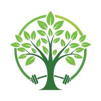 A green tree with two hands gently holding its leaves in a symbolic gesture of care and support, An elegant logo of a tree to symbolize growth and renewal within the fitness journey vector