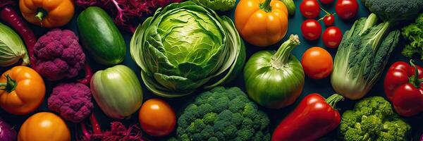 A pattern of ripe vegetables is a vegetable background for vegetarians, healthy eating, and eco-friendly gardening. photo