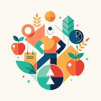 A man standing in front of vibrant, colorful backdrop, representing diversity and energy, An abstract representation of a healthy lifestyle through geometric shapes vector