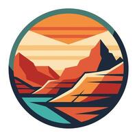 A mountain range with a lake in the center, surrounded by peaks and valleys, An abstract depiction of the Grand Canyon, minimalist simple modern logo design vector