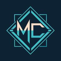 Sleek design of the initials MC in a geometric style, representing a logo for a company, A sleek, geometric design featuring the initials MC in a minimalist style vector