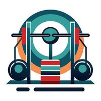 A machine with wheels moves forward, with a circular object in the background, An artistic representation of gym equipment in a simplistic and modern style vector