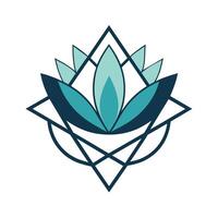 A lotus flower featuring a geometric design at its center, creating a sleek and modern look, A sleek lotus flower logo surrounded by minimalist geometric shapes vector