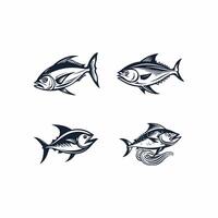 set of linear logos and emblems - fish and fishing - abstract design elements vector