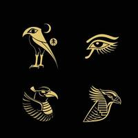 Egyptian god Horus logo icon design template. collection of images of the sacred Egyptian Falcon bird. Animal and human. elegant luxury gold flat vector