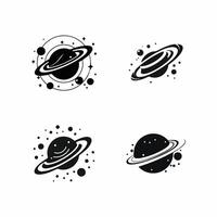 Set of space emblems, outer space logos, planet logos, flying rockets, technology, science on black and white white background. vector