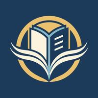 A logo featuring an open book in blue and yellow colors, Craft a simple yet impactful design for a book publishing firm vector