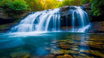 Beautiful waterfall in the middle of the forest. Natural landscape of a waterfall in the middle of the forest photo