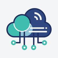 A magnifying glass placed on top of a cloud, Create a minimalist icon that captures the essence of cloud technology vector