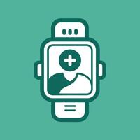 A smart watch displaying a cross symbol on its screen, symbolizing religious beliefs or a health-related feature, Create a minimalistic icon for a wearable health technology vector