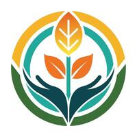 A circle formed by hands holding a leaf, showcasing unity and nature connection, Craft a sophisticated graphic representing generosity and graciousness vector