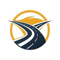 A road with a curve splitting the middle, leading into the distance, Craft a simple and elegant logo that captures the essence of the open road vector