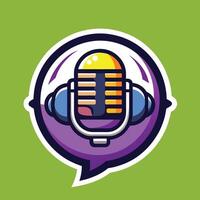 A microphone with a speech bubble symbolizing communication and podcasting, bubble chat podcast logo vector