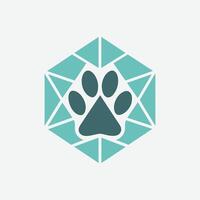 A pentagon-shaped paw of a dog is displayed in a clean geometric design, Clean, geometric design incorporating a paw print element vector