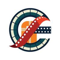 Logo for a film production company featuring intertwining cinema film strips and the letter C, cinema film strips combine with letter C logo design vector