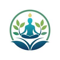 A person sits in a lotus position on top of a giant leaf, Create a minimalist emblem for a handmade jewelry e-commerce business vector