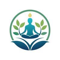 A person sits in a lotus position on top of a giant leaf, Create a minimalist emblem for a handmade jewelry e-commerce business vector