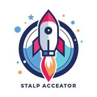 Logo design for a company specializing in rocket ship sales, featuring a sleek rocket ship graphic, Craft a simple yet striking logo for a startup accelerator program vector