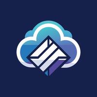 A blue cloud featuring a prominent white arrow symbol, Create a minimalist icon that captures the essence of cloud technology vector