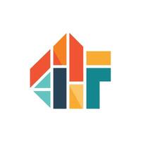 The letter F creatively formed by a series of squares and rectangles, showcasing modern artistry and design, A modern art gallery showcasing cutting-edge exhibitions and installations vector