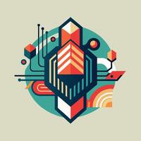 Stylized, abstract illustration featuring a complex geometric design with intricate patterns and shapes, An abstract composition inspired by the lines and angles of modern technology vector