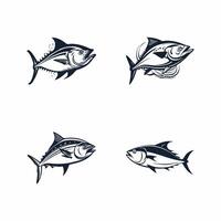 set of linear logos and emblems - fish and fishing - abstract design elements vector