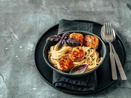 Zucchini Parmesan Meatballs with Pasta Carbonara photo
