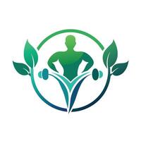 A logo depicting a man surrounded by leaves, symbolizing health and nature, Design a logo that conveys the concept of health and fitness in a subtle and elegant way vector