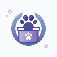 A dogs paw rests in a box surrounded by bubbles, Design a clean and minimalist symbol for a pet supplies e-commerce platform vector