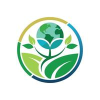 A green leaf with a globe resting on top of it, Design a minimalist logo for a sustainability-focused NGO vector
