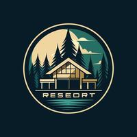 A sleek and stylish logo for a boutique resort featuring a cabin nestled in the woods, Create a sleek and stylish logo for a boutique resort nestled in the forest vector