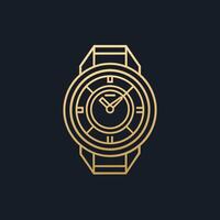 elegante oro reloj desplegado en un pulcro negro fondo, diseño un sencillo y elegante logo para un lujo reloj boutique utilizando sólo un línea vector